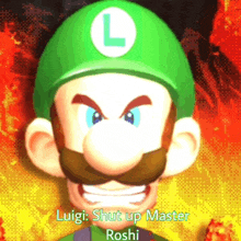 a cartoon of luigi with a white l on his hat