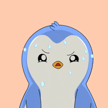 a cartoon of a penguin with three black circles above its head