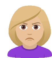 a woman with blonde hair and a purple shirt has an angry face