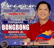 a poster with a man in a red shirt and the words " ferdinand bongbong marcos jr. "