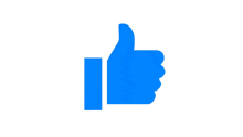 a blue thumbs up icon is on a white background