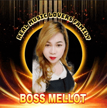 a picture of a woman with the name boss mellot on the bottom