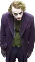 the joker is wearing a purple suit and green vest