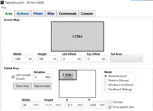 a screenshot of a tablet driver gui showing buttons misc commands console and screen map