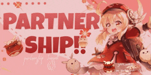 a pink background with a girl and the words partner ship