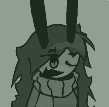 a black and white drawing of a girl with horns