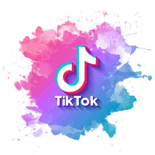 a colorful background with the tiktok logo in the center