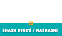 a blue sign that says shash dine e / nashashi