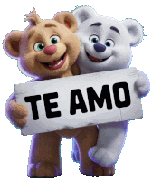 two teddy bears holding a sign that says " te amo "