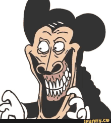 a cartoon drawing of mickey mouse with a very large mouth