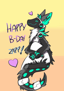 a drawing of a dragon with the words " happy b-day zapp " written on it