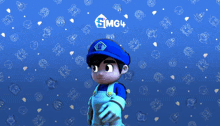 a blue background with a cartoon character and the letters smg4