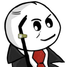 a cartoon character wearing a suit and tie has a watch on his ear .