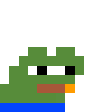 a pixel art of a green frog with a blue stripe on its stomach .