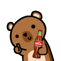 a bear holding a bottle of coca cola