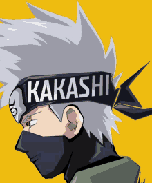 kakashi has a bandana on his head that says kakashi