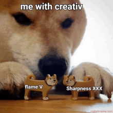 a dog with a meme that says " me with creativ "