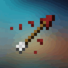 a pixel art of an arrow with blood coming out of it .