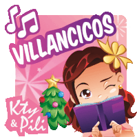 an illustration of a girl reading a book with the words villancicos on top