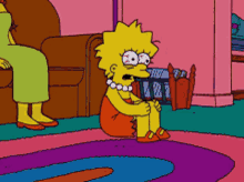 a cartoon of lisa simpson is sitting on the floor