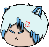 a drawing of a person with white hair and blue ears