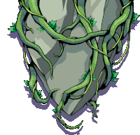 a drawing of a rock with vines growing around it