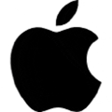 a black and white silhouette of an apple with a leaf on top .