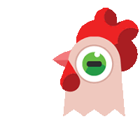 an illustration of a chicken with a green eye and a minus sign