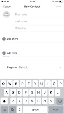 a screenshot of a new contact page on a phone .