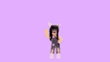 a pixel art of a girl in overalls with horns on her head .