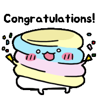 a cartoon illustration of a stack of pancakes with the words congratulations written below it