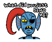 a cartoon of a blue monster with a red tail and the words what did you just send me