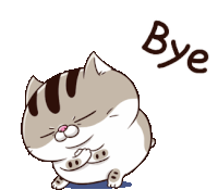 a cartoon cat with the word bye written below it