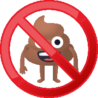 a no poop sign with a cartoon poop character in the middle