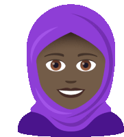 a woman wearing a purple head scarf is smiling