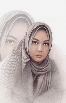 a painting of a woman wearing a hijab with her eyes visible