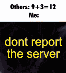 a meme that says " others 9 + 3 = 12 me : don t report the server "