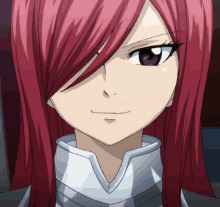 a close up of a red haired anime character