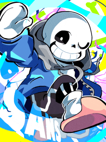 a cartoon drawing of a skeleton with the word sans written on the bottom