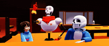 a group of cartoon characters including papyrus and sans are sitting around a table