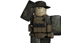 a roblox character wearing a hat and a military uniform