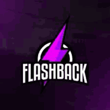 a flashback logo with a lightning bolt on a purple background