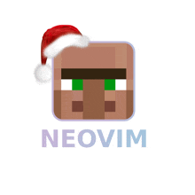 a minecraft villager wearing a santa hat and the word neovim below it