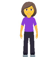 a cartoon character with a purple shirt and black pants