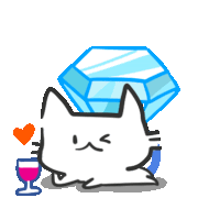 a cartoon cat is holding a glass of wine next to a diamond