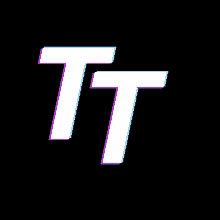 two white letters t and t on a black background with purple and blue lines