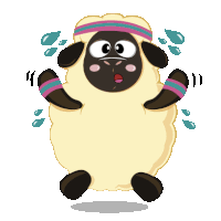 a cartoon sheep wearing a pink and blue headband and socks