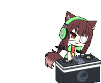 a cartoon of a girl wearing headphones and playing music