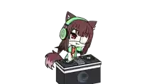 a cartoon of a girl wearing headphones and playing music