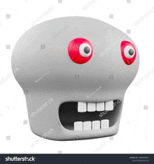 a 3d rendering of a cartoon skull with red eyes and white teeth